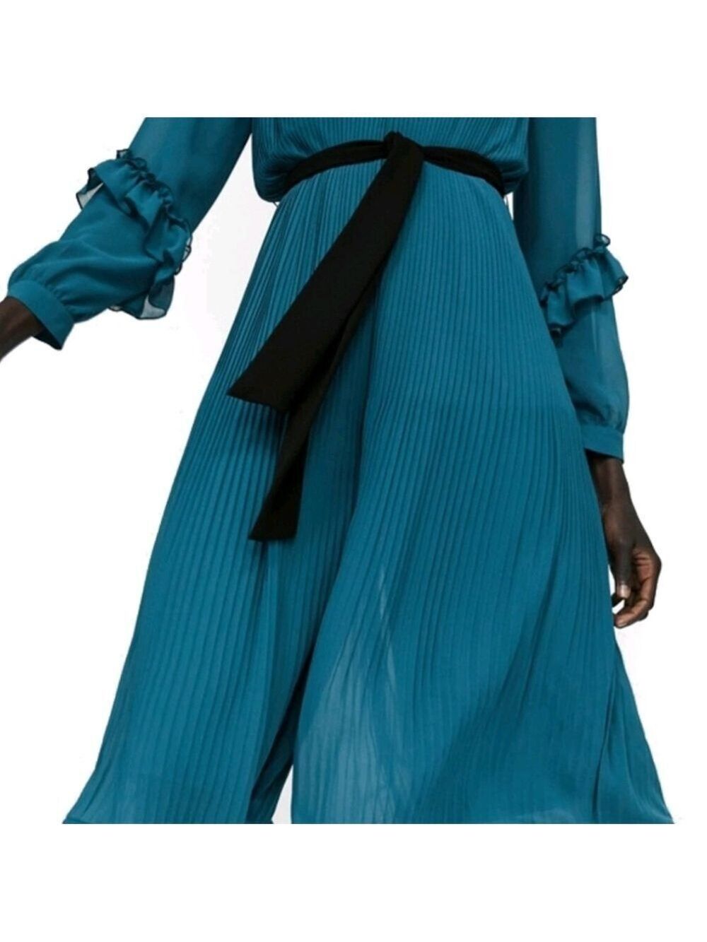 NWT Zara Teal Pleated Jumpsuit - Belted, Size L - Picture 4 of 16